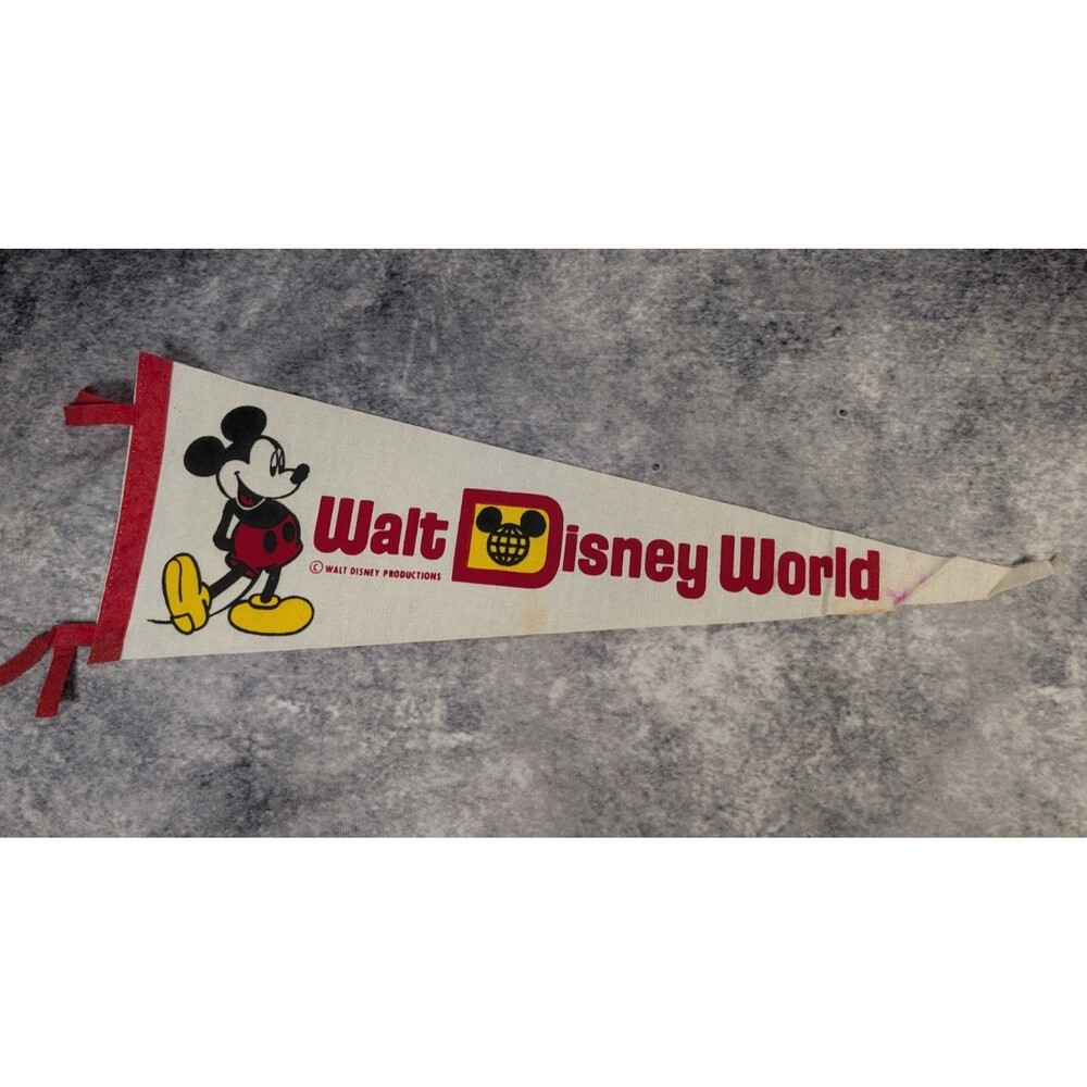 VINTAGE 1970s Disney World Orlando FL 24" Felt Pennant RARE Micky Mouse